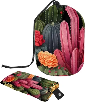 Travel Cosmetic Bags bucket Makeup Bag, Art Colorflu Plants Women Portable Foldable Cases, Multifunctional Toiletry Bucket Bags Round Organizer Storage