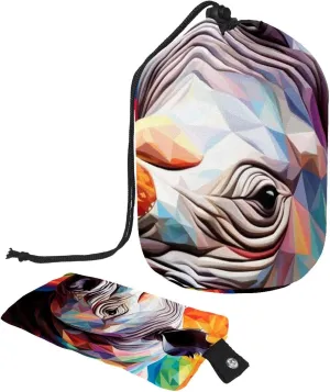 Travel Cosmetic Bags bucket Makeup Bag, Art Colorful Rhino 18 Women Portable Foldable Cases, Multifunctional Toiletry Bucket Bags Round Organizer Storage