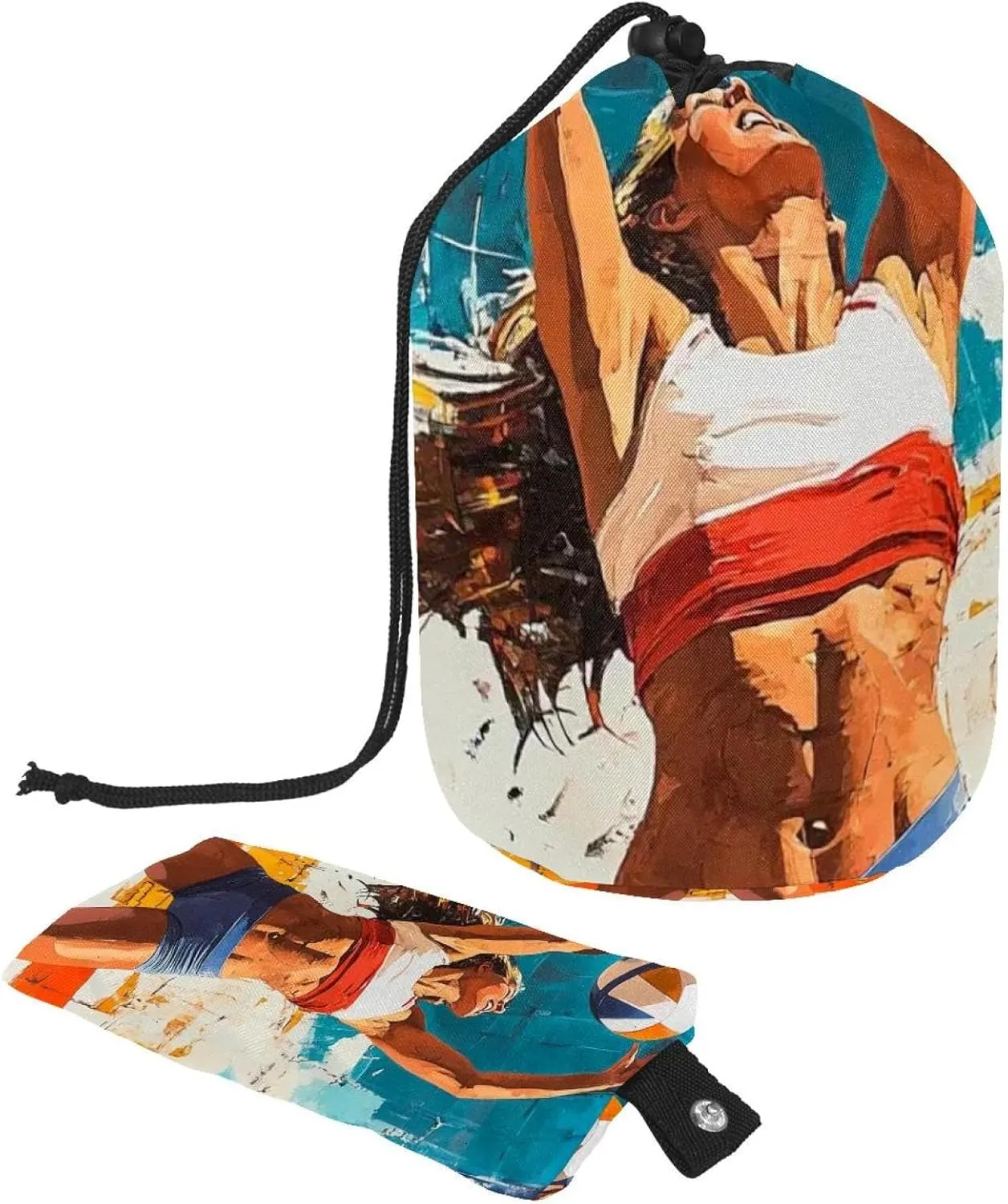 Travel Cosmetic Bags bucket Makeup Bag, Art Colorful Women Playing Volleyball 14 Women Portable Foldable Cases, Multifunctional Toiletry Bucket Bags Round Organizer Storage
