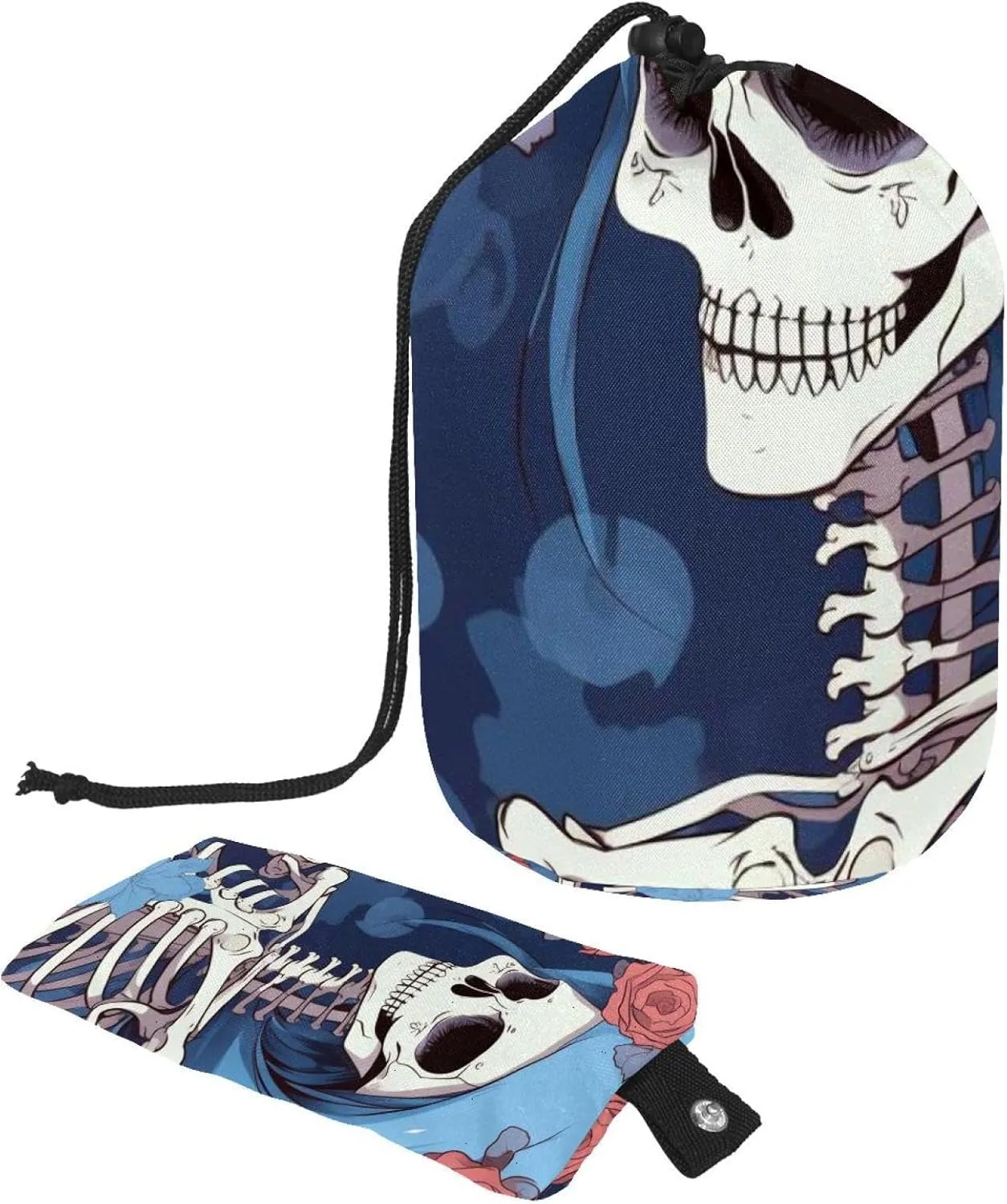 Travel Cosmetic Bags bucket Makeup Bag, Art Flowers Skull Lady Women Portable Foldable Cases, Multifunctional Toiletry Bucket Bags Round Organizer Storage
