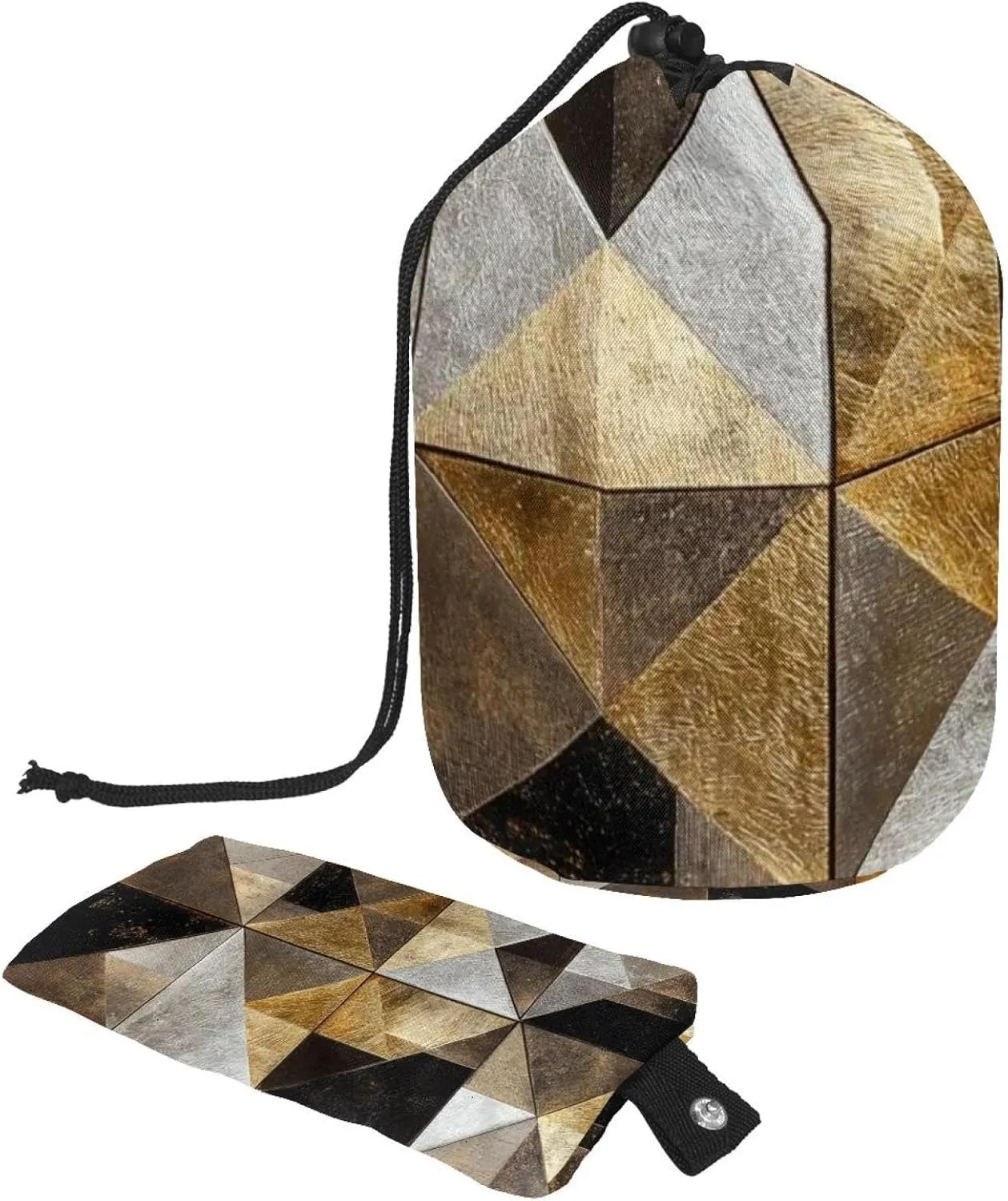Travel Cosmetic Bags bucket Makeup Bag, Art Golden Silver Geometric 34 Women Portable Foldable Cases, Multifunctional Toiletry Bucket Bags Round Organizer Storage