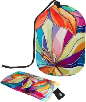 Travel Cosmetic Bags bucket Makeup Bag, Art Illustration Abstract Flowers 10 Women Portable Foldable Cases, Multifunctional Toiletry Bucket Bags Round Organizer Storage