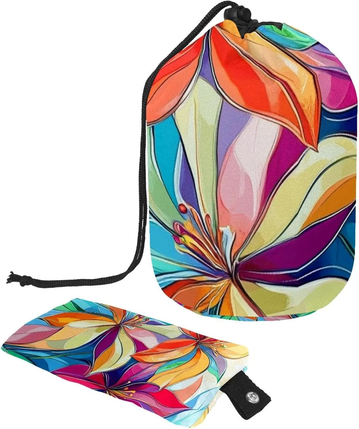 Travel Cosmetic Bags bucket Makeup Bag, Art Illustration Abstract Flowers 10 Women Portable Foldable Cases, Multifunctional Toiletry Bucket Bags Round Organizer Storage