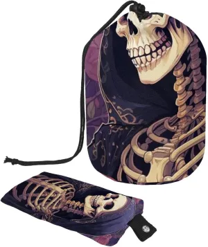 Travel Cosmetic Bags bucket Makeup Bag, Art Skull and Flowers Women Portable Foldable Cases, Multifunctional Toiletry Bucket Bags Round Organizer Storage
