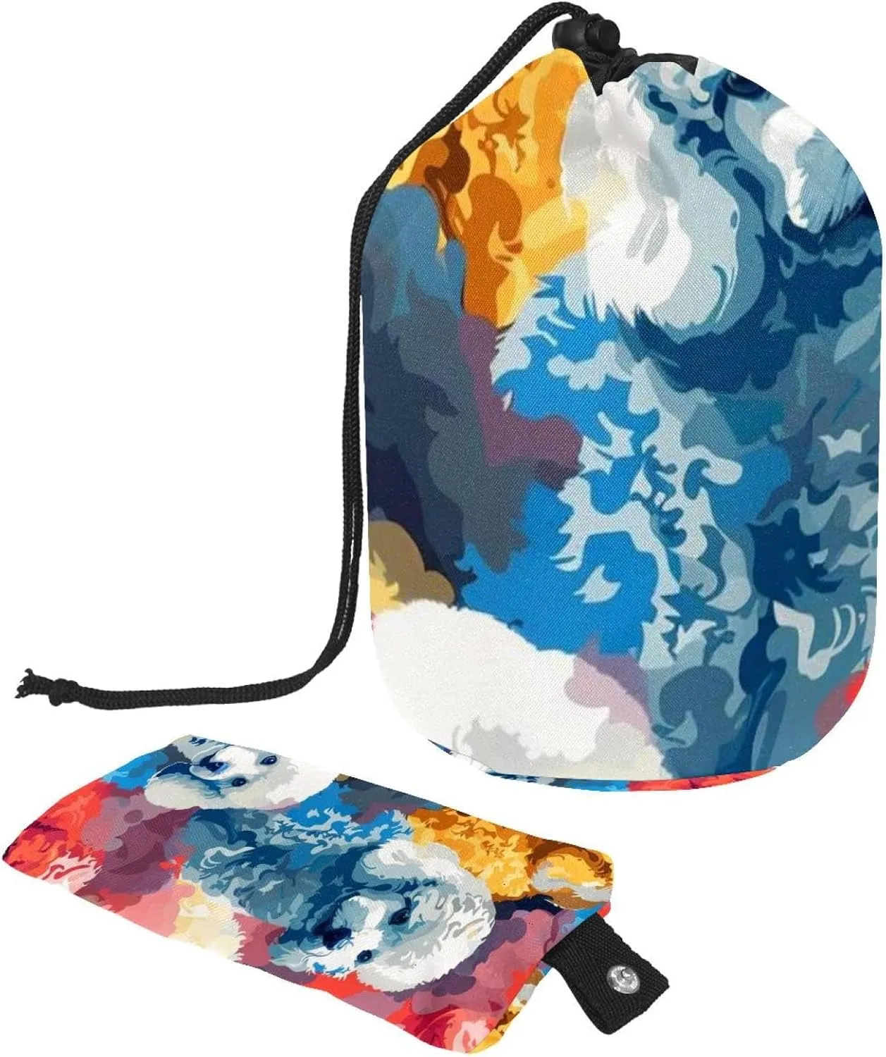 Travel Cosmetic Bags bucket Makeup Bag, Art Watercolor Poodle Dogs Women Portable Foldable Cases, Multifunctional Toiletry Bucket Bags Round Organizer Storage
