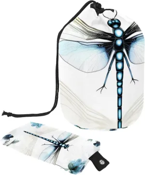 Travel Cosmetic Bags bucket Makeup Bag, Blue Aesthetic Dragonfly Women Portable Foldable Cases, Multifunctional Toiletry Bucket Bags Round Organizer Storage