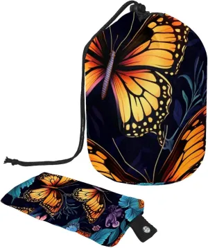 Travel Cosmetic Bags bucket Makeup Bag, Boho Flower Butterfly Women Portable Foldable Cases, Multifunctional Toiletry Bucket Bags Round Organizer Storage