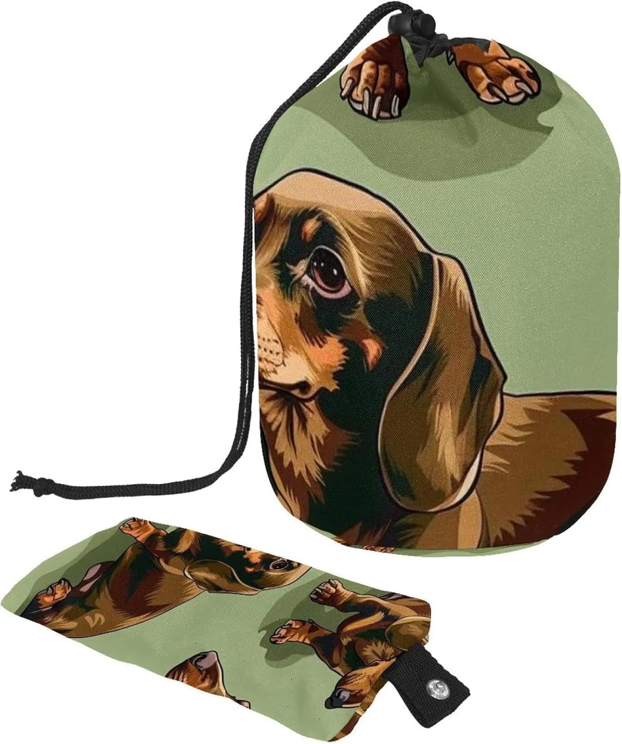 Travel Cosmetic Bags bucket Makeup Bag, Brown Dachshund Dog Women Portable Foldable Cases, Multifunctional Toiletry Bucket Bags Round Organizer Storage