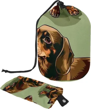Travel Cosmetic Bags bucket Makeup Bag, Brown Dachshund Dog Women Portable Foldable Cases, Multifunctional Toiletry Bucket Bags Round Organizer Storage