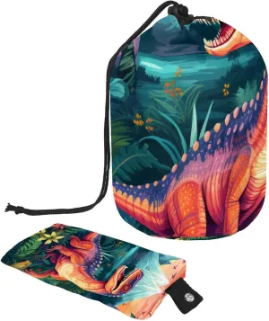 Travel Cosmetic Bags bucket Makeup Bag, Colorful Art Dinosaur Pattern Women Portable Foldable Cases, Multifunctional Toiletry Bucket Bags Round Organizer Storage