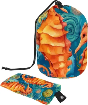 Travel Cosmetic Bags bucket Makeup Bag, Colorful Art Ocean Seahorse Women Portable Foldable Cases, Multifunctional Toiletry Bucket Bags Round Organizer Storage