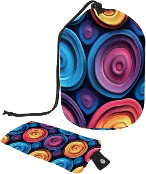 Travel Cosmetic Bags bucket Makeup Bag, Colorful Discs Print 54 Women Portable Foldable Cases, Multifunctional Toiletry Bucket Bags Round Organizer Storage