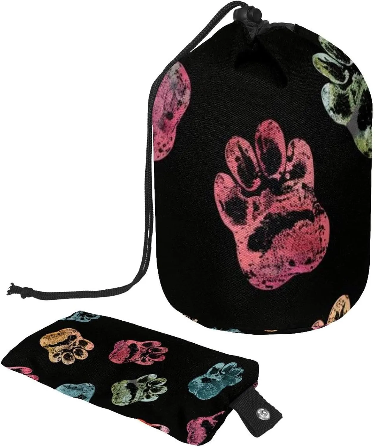 Travel Cosmetic Bags bucket Makeup Bag, Colorful Dog Paw Print Women Portable Foldable Cases, Multifunctional Toiletry Bucket Bags Round Organizer Storage