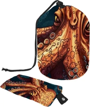 Travel Cosmetic Bags bucket Makeup Bag, Cool Pop Art Sea Octopus Women Portable Foldable Cases, Multifunctional Toiletry Bucket Bags Round Organizer Storage