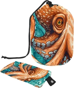 Travel Cosmetic Bags bucket Makeup Bag, Cool Seaworld Octopus Colours Women Portable Foldable Cases, Multifunctional Toiletry Bucket Bags Round Organizer Storage