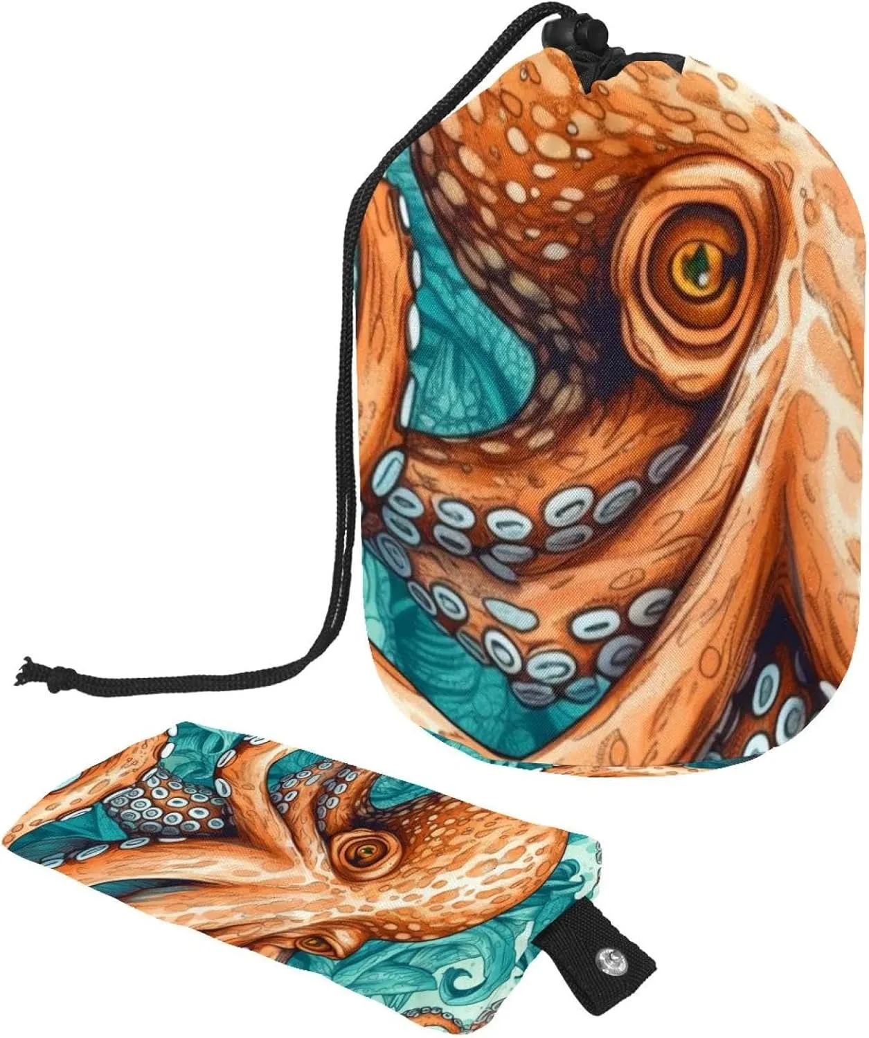Travel Cosmetic Bags bucket Makeup Bag, Cool Seaworld Octopus Colours Women Portable Foldable Cases, Multifunctional Toiletry Bucket Bags Round Organizer Storage