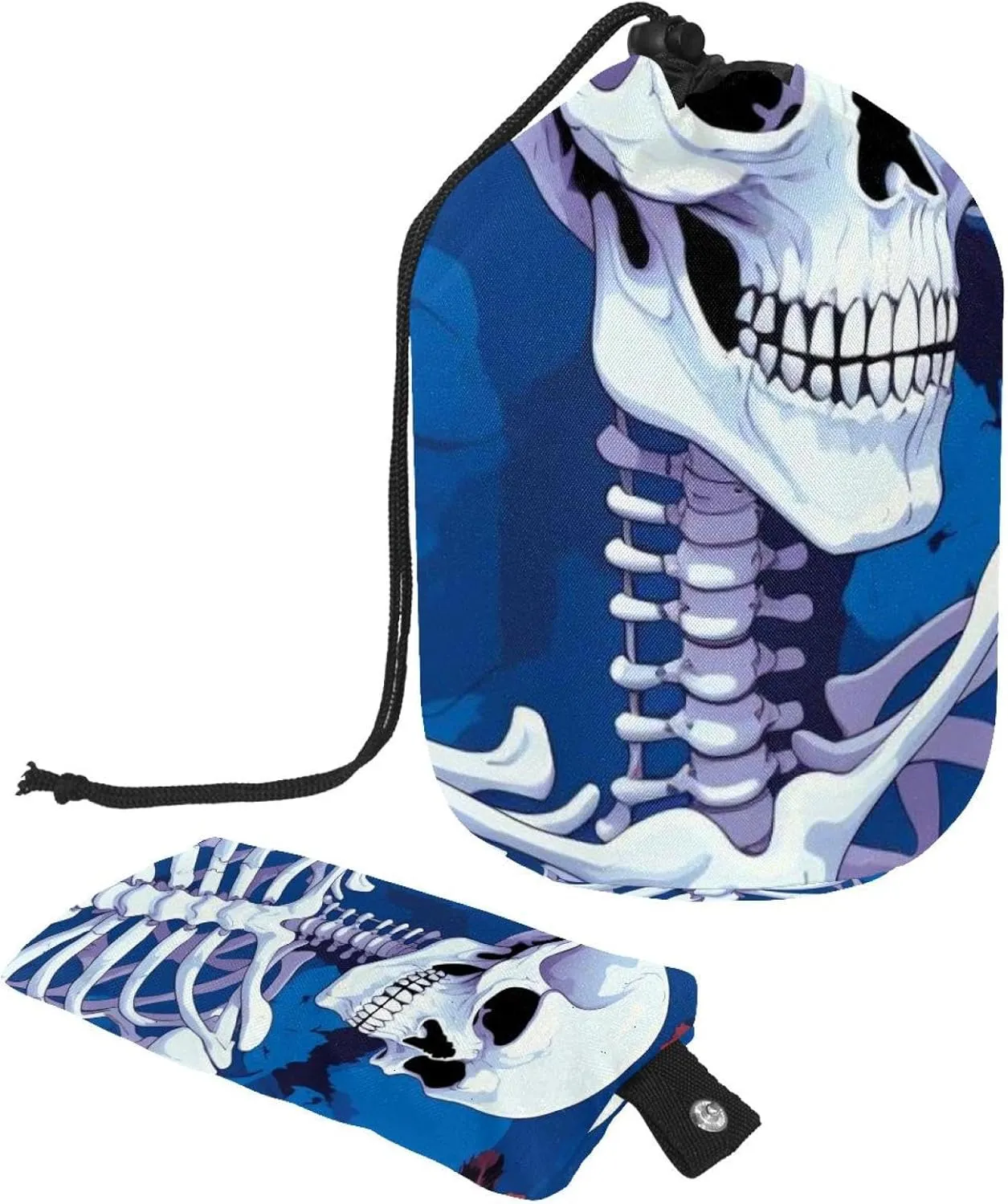 Travel Cosmetic Bags bucket Makeup Bag, Cool Skull with Florals Women Portable Foldable Cases, Multifunctional Toiletry Bucket Bags Round Organizer Storage