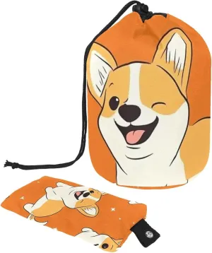 Travel Cosmetic Bags bucket Makeup Bag, Cute Fun Corgi Dog 54 Women Portable Foldable Cases, Multifunctional Toiletry Bucket Bags Round Organizer Storage