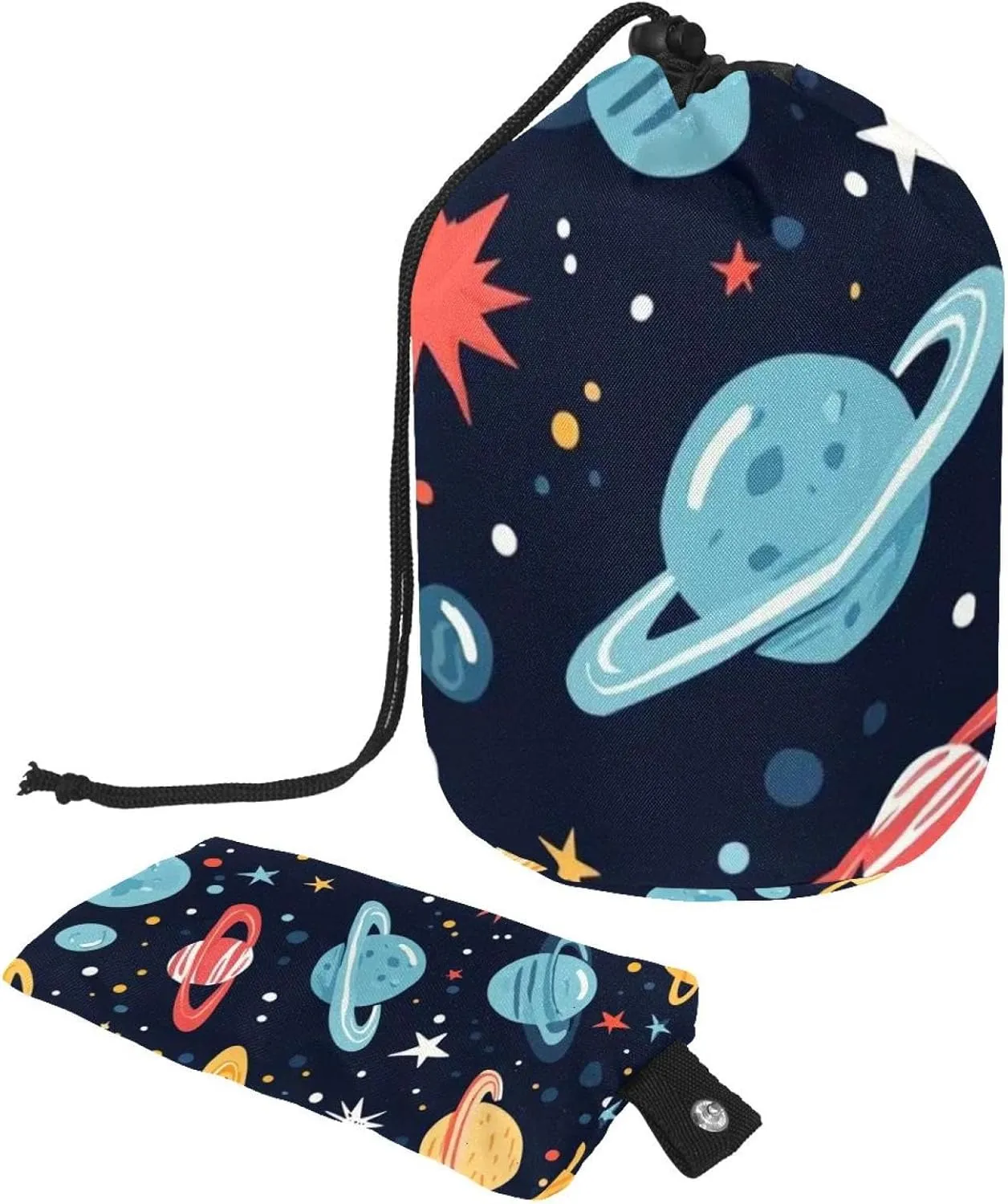 Travel Cosmetic Bags bucket Makeup Bag, Cute Galaxy Outer Space 2 Women Portable Foldable Cases, Multifunctional Toiletry Bucket Bags Round Organizer Storage