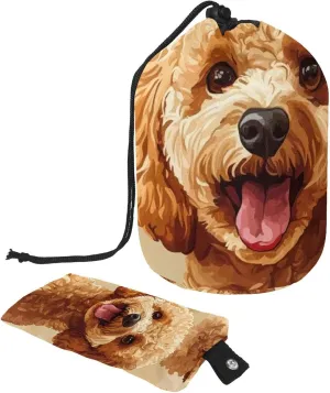 Travel Cosmetic Bags bucket Makeup Bag, Cute Mini Brown Poodle Dogs 34 Women Portable Foldable Cases, Multifunctional Toiletry Bucket Bags Round Organizer Storage