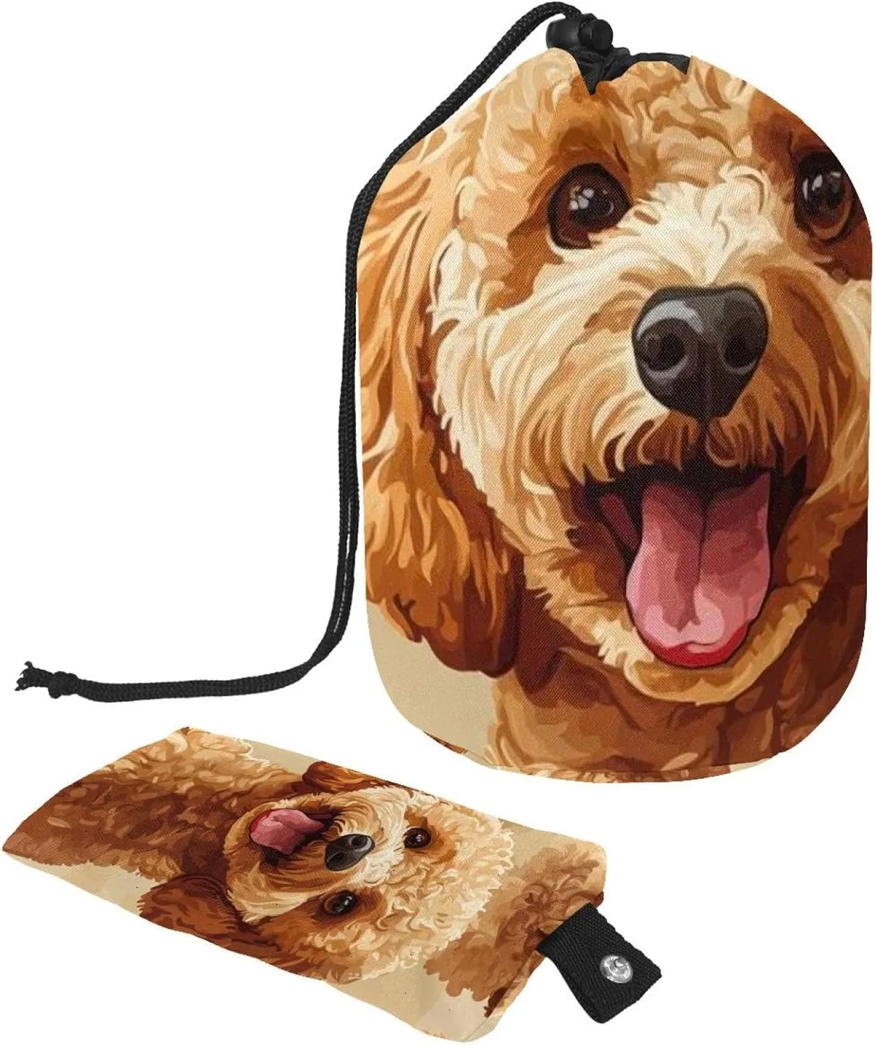 Travel Cosmetic Bags bucket Makeup Bag, Cute Mini Brown Poodle Dogs 34 Women Portable Foldable Cases, Multifunctional Toiletry Bucket Bags Round Organizer Storage