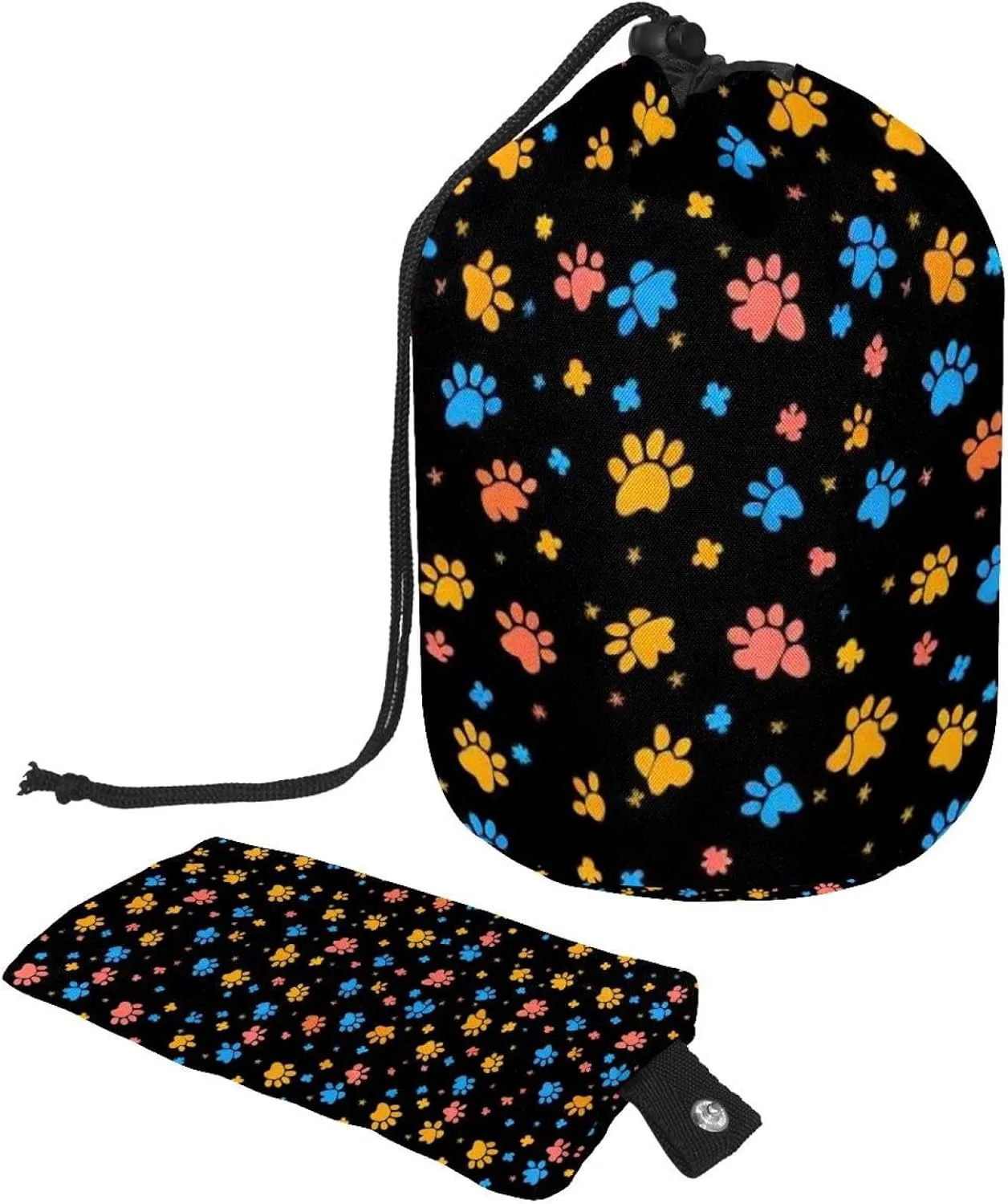 Travel Cosmetic Bags bucket Makeup Bag, Cute Mini Colorful Dog Paw Women Portable Foldable Cases, Multifunctional Toiletry Bucket Bags Round Organizer Storage