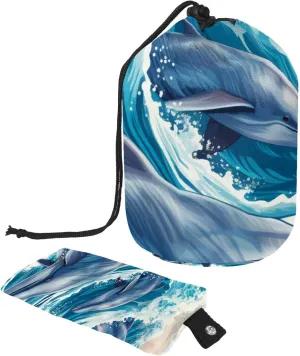 Travel Cosmetic Bags bucket Makeup Bag, Fun Ocean Whale Pattern Women Portable Foldable Cases, Multifunctional Toiletry Bucket Bags Round Organizer Storage
