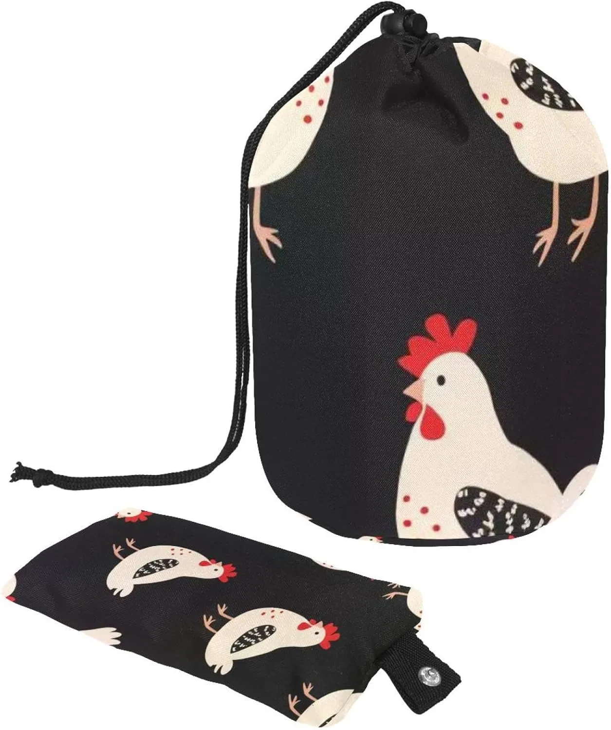 Travel Cosmetic Bags bucket Makeup Bag, Funny Cute White Chicken Women Portable Foldable Cases, Multifunctional Toiletry Bucket Bags Round Organizer Storage