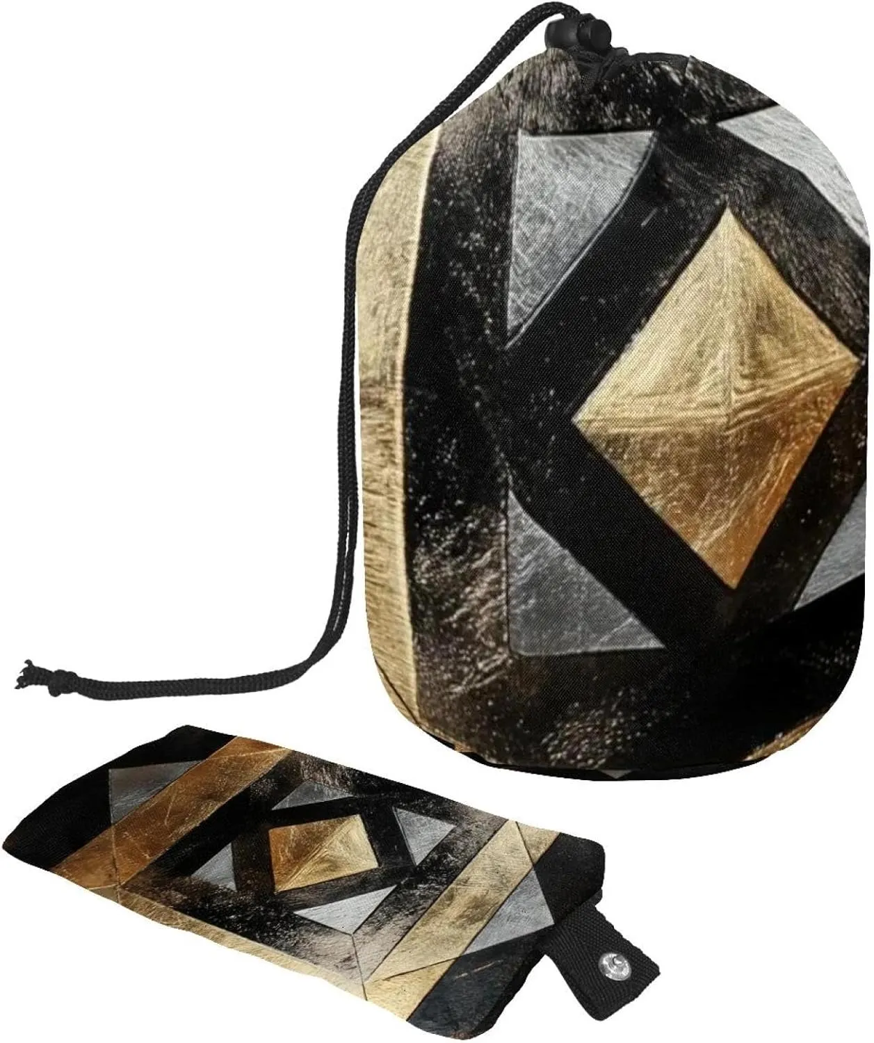 Travel Cosmetic Bags bucket Makeup Bag, Golden Silver Square Geometric 10 Women Portable Foldable Cases, Multifunctional Toiletry Bucket Bags Round Organizer Storage