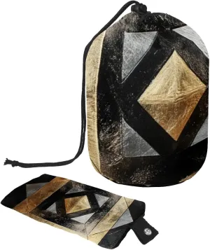 Travel Cosmetic Bags bucket Makeup Bag, Golden Silver Square Geometric 10 Women Portable Foldable Cases, Multifunctional Toiletry Bucket Bags Round Organizer Storage