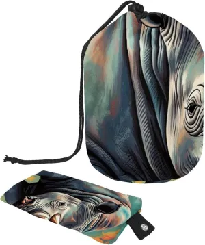 Travel Cosmetic Bags bucket Makeup Bag, Hand Drawn Animal Rhino 62 Women Portable Foldable Cases, Multifunctional Toiletry Bucket Bags Round Organizer Storage