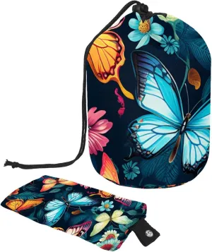 Travel Cosmetic Bags bucket Makeup Bag, Laser Butterfly Women Portable Foldable Cases, Multifunctional Toiletry Bucket Bags Round Organizer Storage