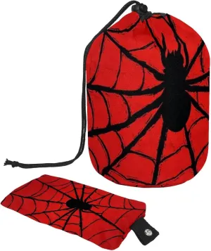 Travel Cosmetic Bags bucket Makeup Bag, Red Background with Black Spider Web 30 Women Portable Foldable Cases, Multifunctional Toiletry Bucket Bags Round Organizer Storage