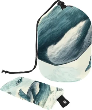 Travel Cosmetic Bags bucket Makeup Bag, Retro Blue Giant Whale Women Portable Foldable Cases, Multifunctional Toiletry Bucket Bags Round Organizer Storage