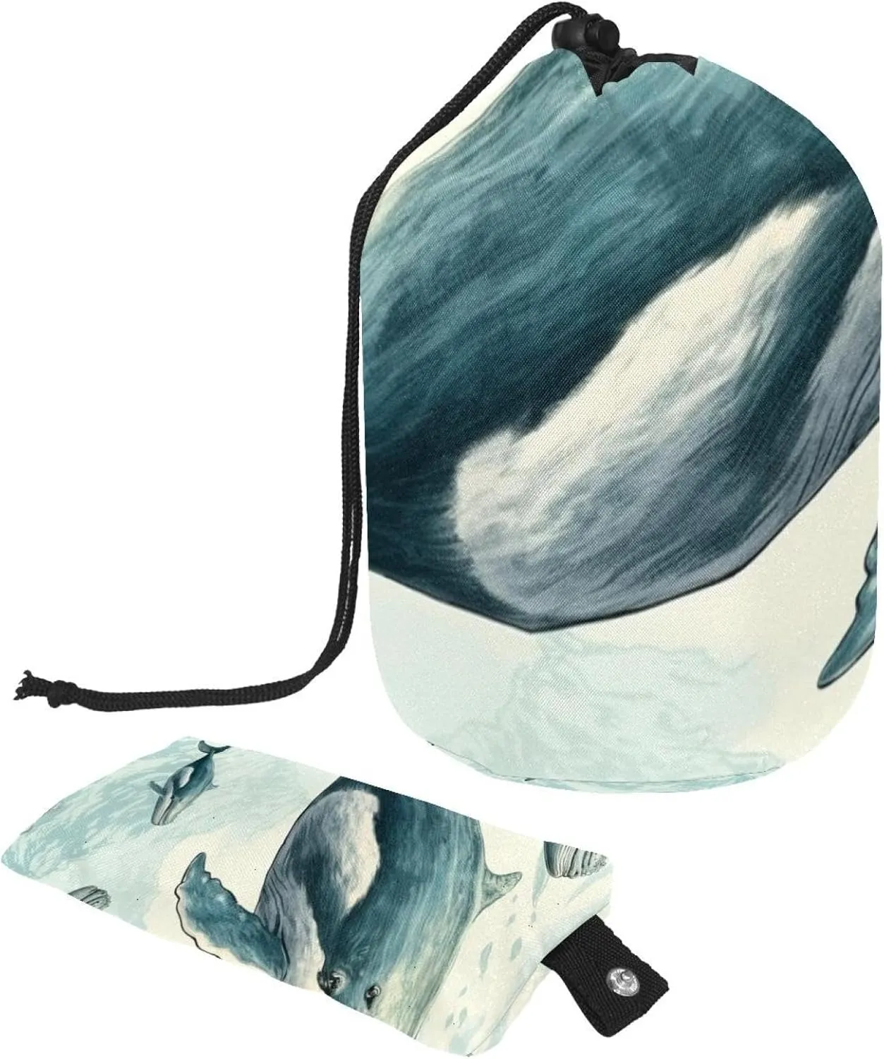 Travel Cosmetic Bags bucket Makeup Bag, Retro Blue Giant Whale Women Portable Foldable Cases, Multifunctional Toiletry Bucket Bags Round Organizer Storage