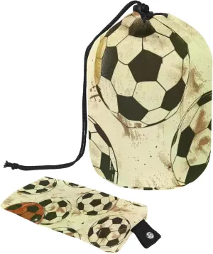 Travel Cosmetic Bags bucket Makeup Bag, Vintage Old Football Soccer Sports Ball Women Portable Foldable Cases, Multifunctional Toiletry Bucket Bags Round Organizer Storage