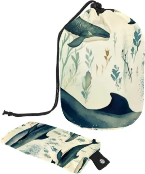 Travel Cosmetic Bags bucket Makeup Bag, Vintage Underwater Whales Women Portable Foldable Cases, Multifunctional Toiletry Bucket Bags Round Organizer Storage