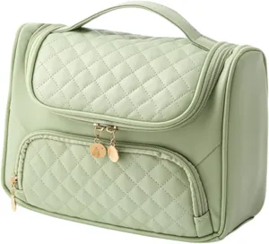Travel Toiletry Bag, Waterproof Cosmetic Bag with Hanging Hook, Large Capacity Toiletries Bag, Makeup Bag for Traveling, Cosmetic Organizer Case for Women (Green)