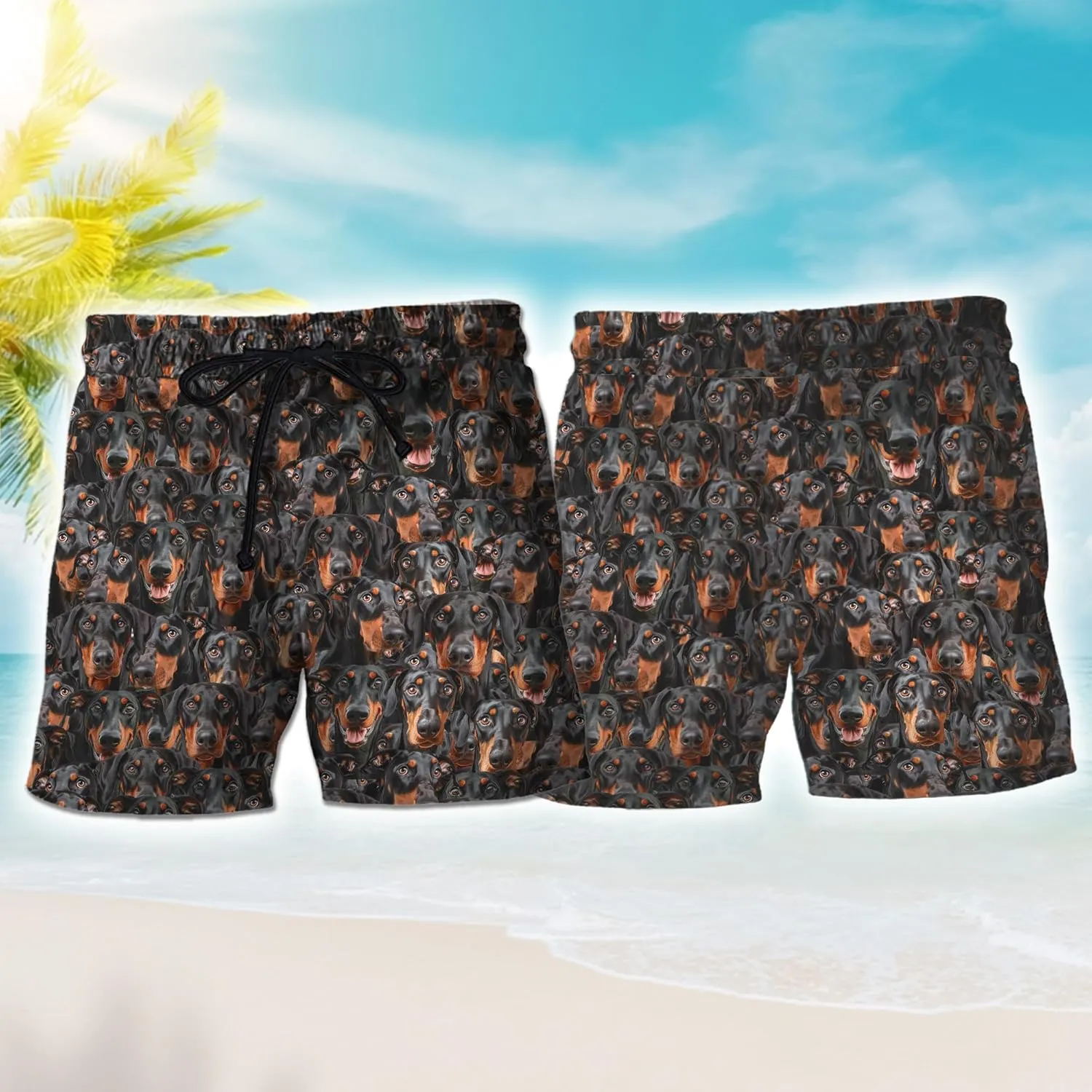 Tropical Dog Mens Swim Trunks - Dog Swimming Trunks for Men - Drawstring Beach Shorts, Mens Swim Shorts Series 28