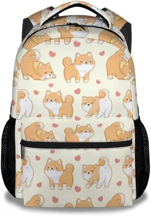 UNIKITTY Shiba Inu Backpack for Girls Boys, 16 Inch Yellow Dog theme Backpacks with Adjustable Straps, Cute, Large Capacity Bookbag for Kids School