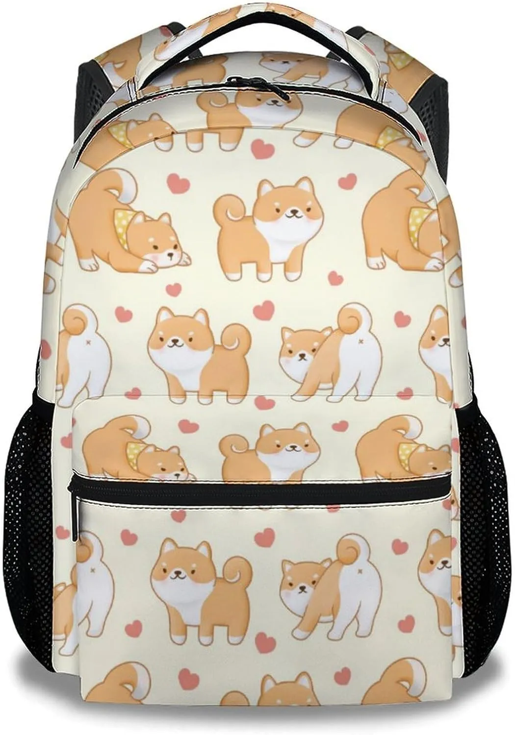 UNIKITTY Shiba Inu Backpack for Girls Boys, 16 Inch Yellow Dog theme Backpacks with Adjustable Straps, Cute, Large Capacity Bookbag for Kids School