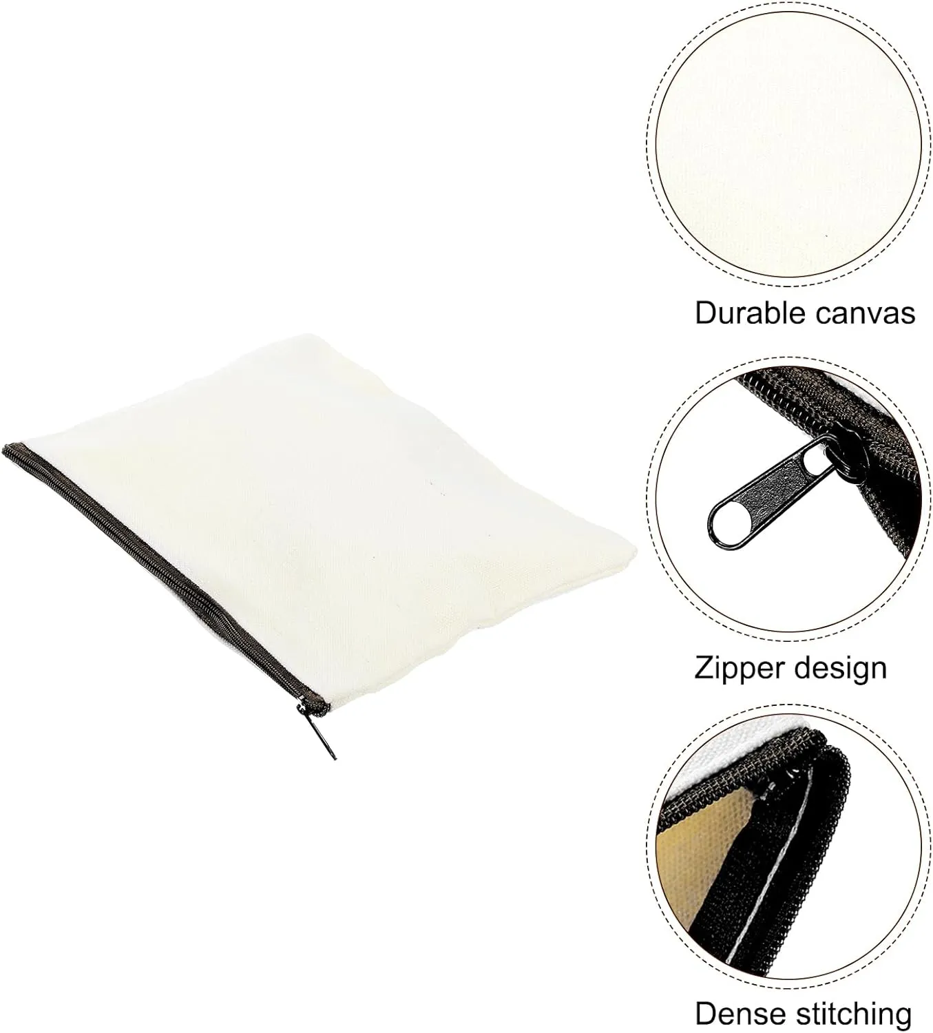 uxcell Canvas Makeup Bags, 12 Pcs Travel Cosmetic Bags Bulk, Multipurpose Blank Toiletry Zipper Pouches Blank DIY Craft Bags Pencil Bag for Women Teens, Black