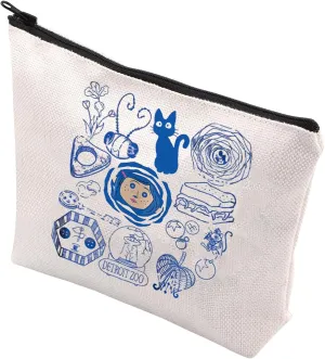 VAMSII Retro Cora.line Dreaming Doll Zipper Bag Cartoon Girl with Blue Hair Gothic Cosmetic Bag Horror Movie Gift