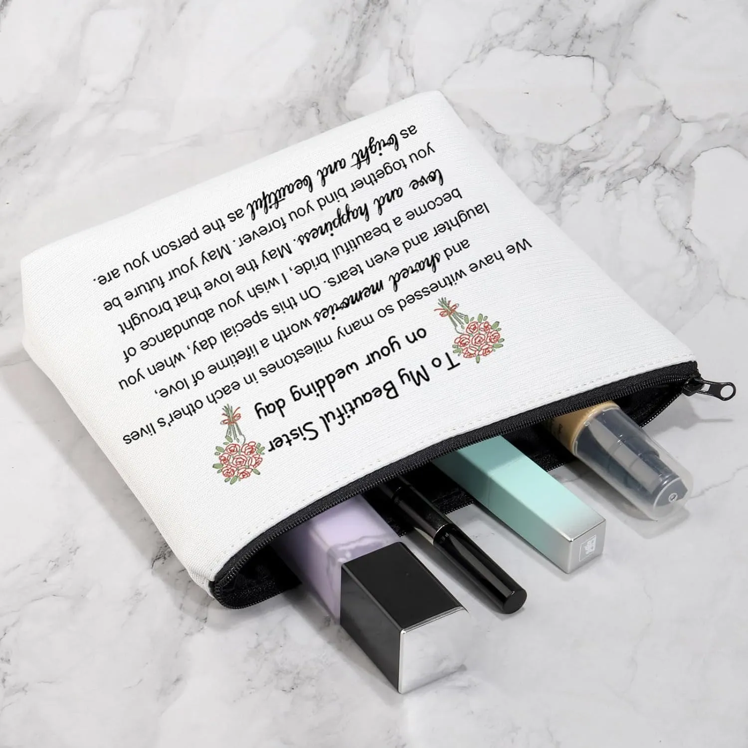 VAMSII Sister Wedding Makeup Bag Bride Gift To My Sister On Her Wedding Day Bridal Shower Gift for Bride (Witnessed Bag)