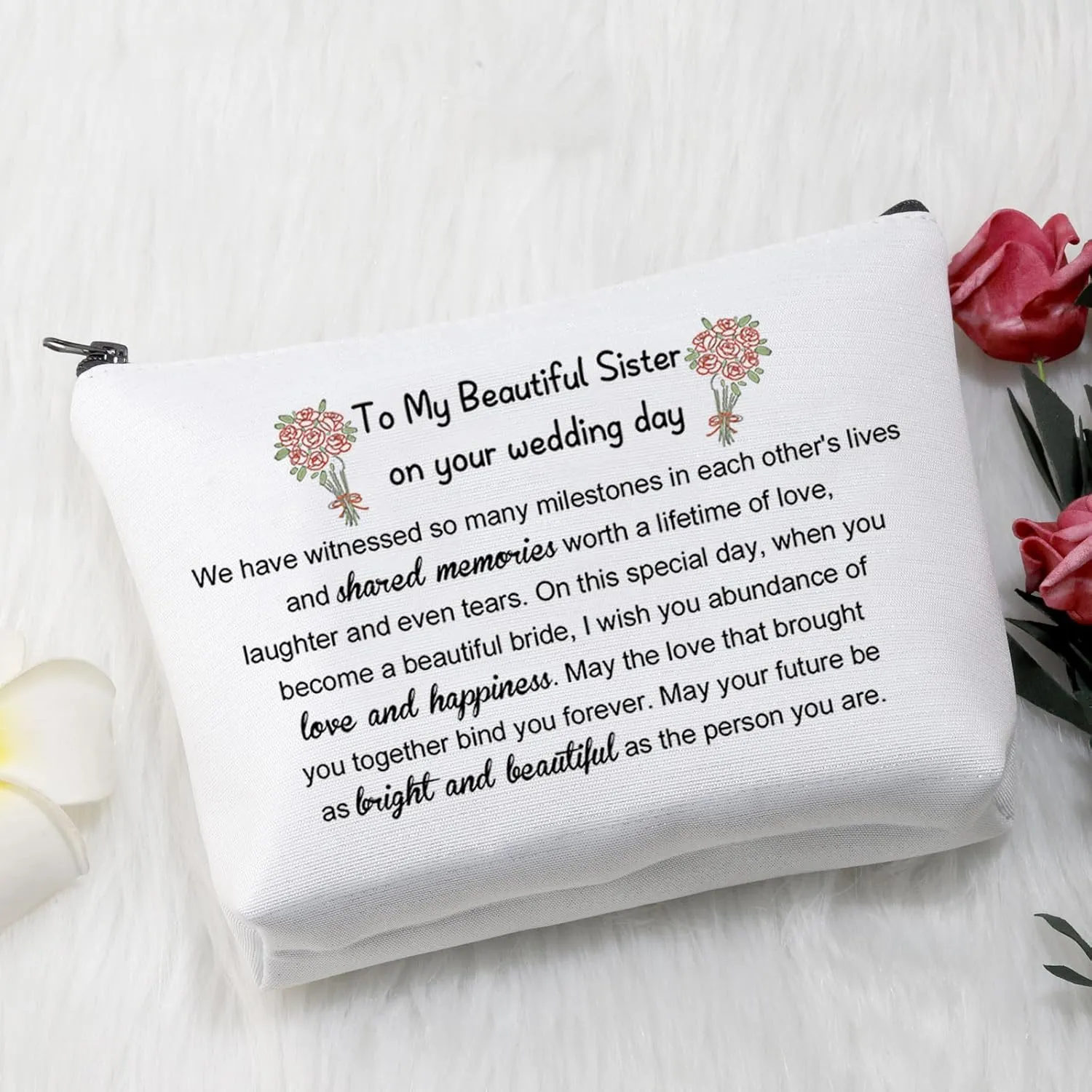 VAMSII Sister Wedding Makeup Bag Bride Gift To My Sister On Her Wedding Day Bridal Shower Gift for Bride (Witnessed Bag)