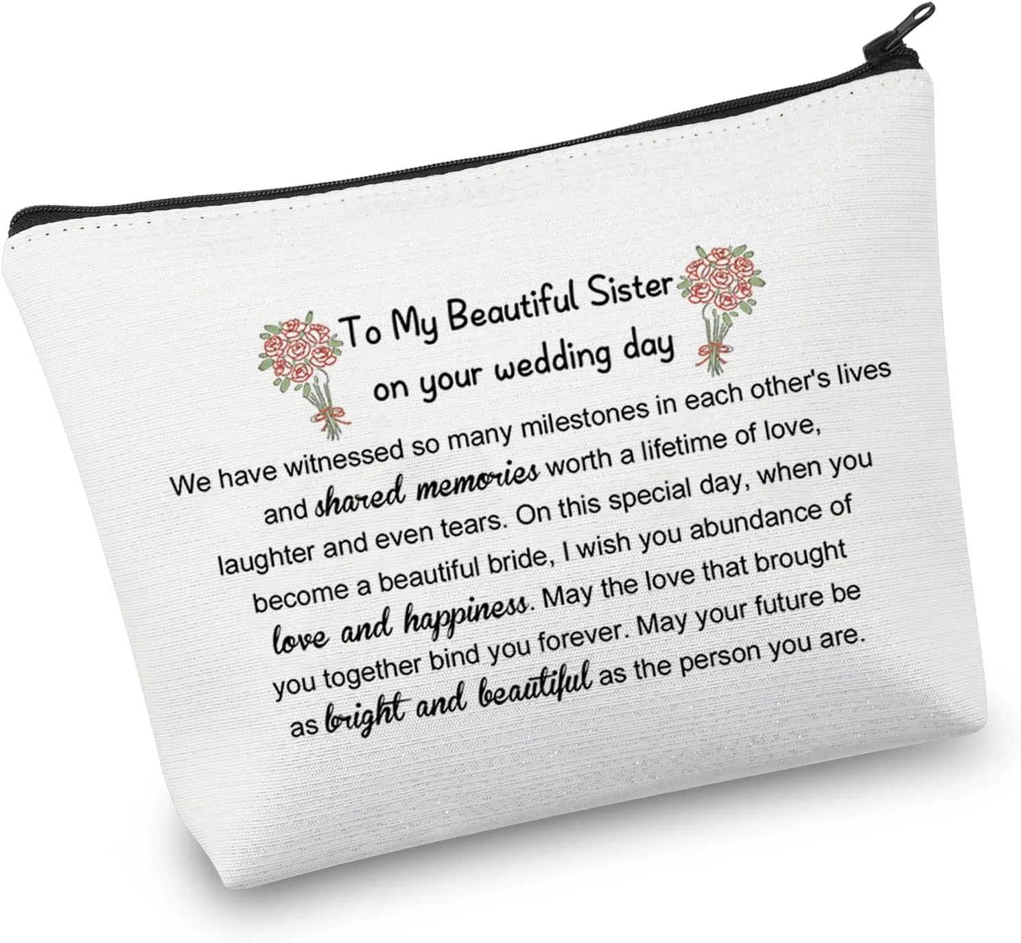 VAMSII Sister Wedding Makeup Bag Bride Gift To My Sister On Her Wedding Day Bridal Shower Gift for Bride (Witnessed Bag)