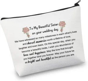 VAMSII Sister Wedding Makeup Bag Bride Gift To My Sister On Her Wedding Day Bridal Shower Gift for Bride (Witnessed Bag)