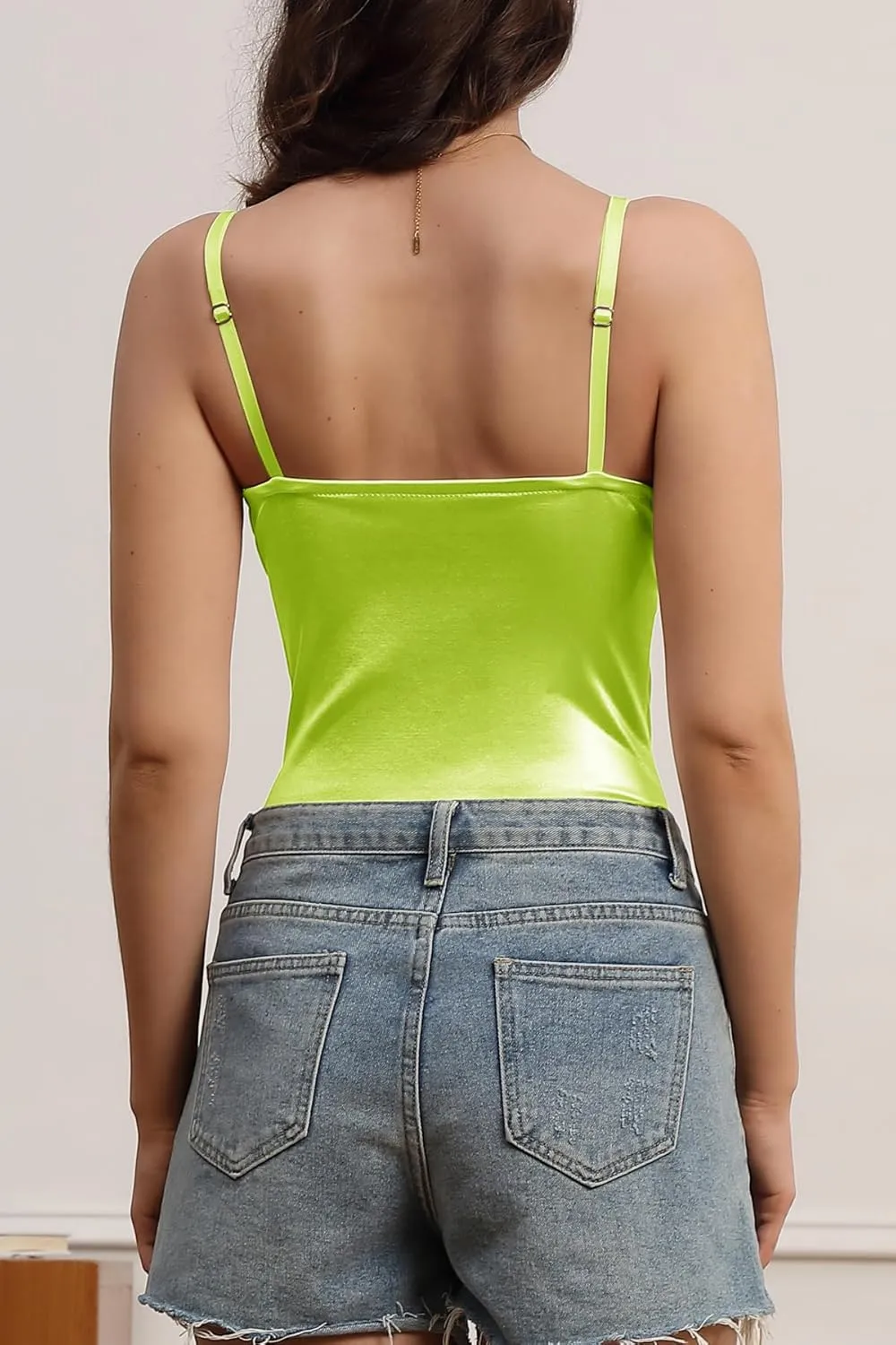 Velius Women's Sexy Metallic Shiny Bodysuit Tank Tops for Night Club Going Out