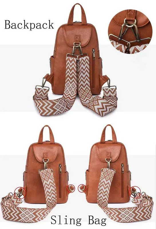 Versatile Leather Fashion Convertible Backpack Sling Bag