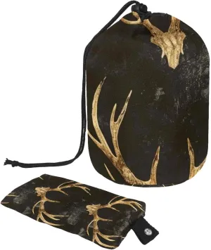 Vintage Dark Elk Antler Travel Cosmetic Bags Makeup Bag for Women, Foldable Drawstring Travel Cosmetic Bags, Portable Toiletry Bucket Bag